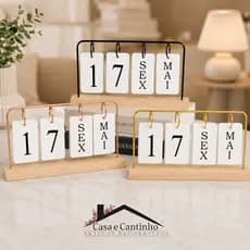 Calendário de Mesa Decorativo de Madeira com Plaquinhas Permanente Escritório