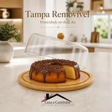 Boleira Bambu e Tampa Acrílico Redonda ou Retangular Multiuso Bolo Pães e Queijos