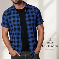 LK Xadrez Camisa Social Estampada  Masculina manga curta festa junina