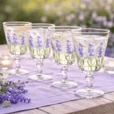 Jogo 6 Taças Vidro 240ml Lavanda Lyor Taças para Água Suco Decoradas Elegantes Premium