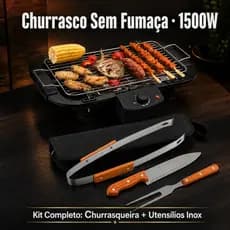 Churrasqueira Elétrica Sem Fumaça + Kit Churrasco Inox Completo Para Casa e Apartamento
