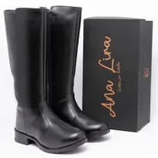 Bota Feminina Cano Longo Casual Lisa Macia com Zíper Lateral Confortável Estilo Montaria Casual
