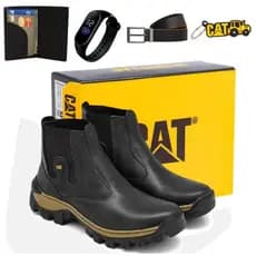 Bota Botina Masculina Cat Impermeável Adventure de Couro Reforçado Solado Costurado Promocao + Relogio Cinto e Carteira