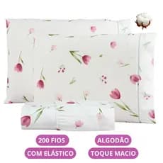 Jogo de Lençol Flores Algodão 200 Fios Solteiro Casal Queen King Toque Macio C/ Elástico