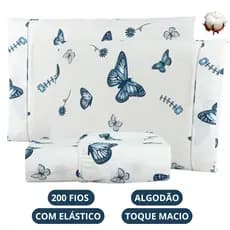 Jogo de Lençol Borboleta Algodão 200 Fios Solteiro Casal Queen King Toque Macio C/ Elástico