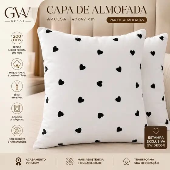 Capa de Almofada Avulsa Estampada 200 Fios 47x47cm Decoração Moderna
