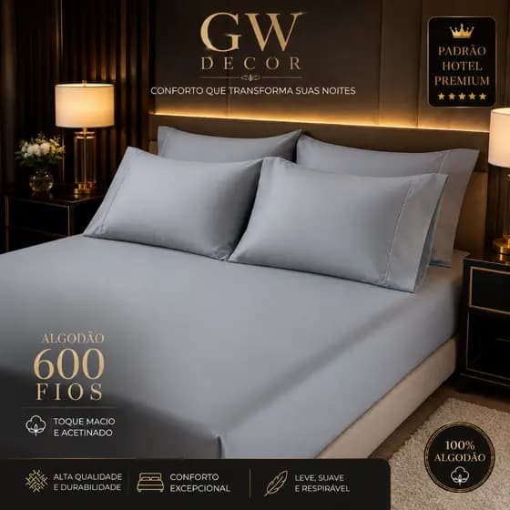 Lençol King Size Extra Grande 600 Fios 3 Peças Algodão Premium Luxuoso