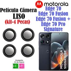 KIT(4 Pecas)Película De Câmera LISO Edge 70/Edge 70 Fusion/Edge 70 Pro./Signature Protetor Vidro Temperado Anel De Meta
