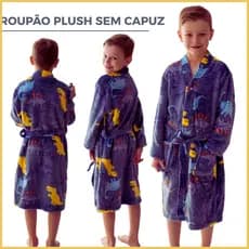 Roupão de Menino Dinossauro Pelucia Plush Microfibra Inverno Banho Infantil Crianças Personagens