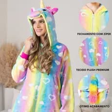 PIJAMA DE UNICÓRNIO ADULTO FEMININO BLOGUEIRA DIVERTIDO MACACÃO INVERNO PREMIUM PERSONAGENS ANIME