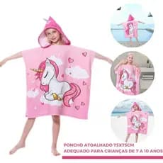 Toalha Poncho Infantil de Algodão Unicórnio Praia Piscina Banho Verão Feminino  com Capuz Atoalhado