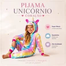 Pijama Macacão Unicórnio Infantil Menina Feminino Plush Quentinho Com Capuz