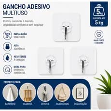 Kit 12 Ganchos Adesivos Quadrado Suporte de Parede sem Furos Transparente