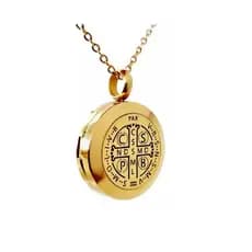Medalha São Bento Difusor Pessoal Dourado Colar Aço Inoxidável