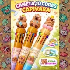 Caneta 10 Cores Capivara Sortida Escrita Colorida, Criativa e Divertida para Escola