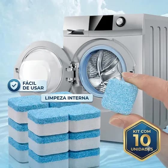 Kit 10 Pastilhas Para Limpeza de Máquina de Lavar – Remove Mau Cheiro, Gordura e Resíduos