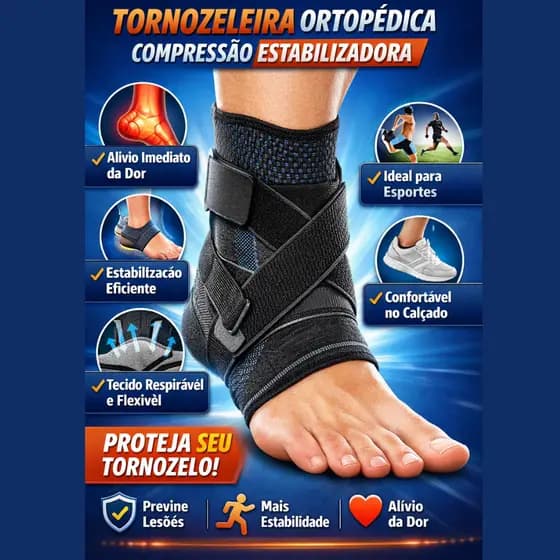 Tornozeleira Ortopédica Compressão Estabilizadora Alívio de Dores Proteção Tornozelo Academia Vôlei