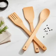 Kit 3 Utensílios De Bambu Para Cozinha Antiaderente