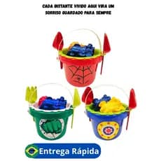 Kit Baldinho de Praia Infantil Menino Sortido  Brinquedo Areia Diversão Segura na Praia