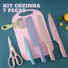 Kit Facas Coloridas Aço Inox 7 Peças com Tábua | Corte Preciso e Cozinha Organizada