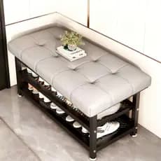 Banco Estofado e Sapateira 2 Prateleiras Estofado Capitonê 80cm