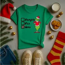 Camiseta Adulto e Infantil Unissex Para o Natal Excelente Qualidade Estampa Naughty Grinch