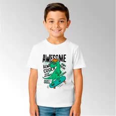 Camiseta Infantil Unissex Estampada Diversas Cores Dinossauro Estampa Awesome