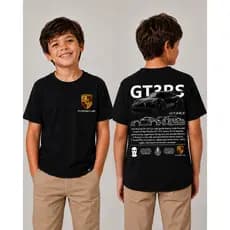 Camiseta Infantil Para Amantes de Carro Porsche GT3RS para crianças unissex 100% Algodão