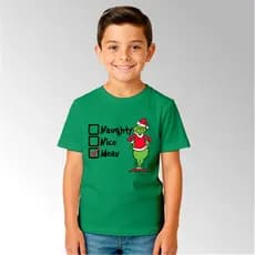 Camiseta Infantil e Adulto Unissex Para o Natal Monte seu Kit Estampa Naughty Grinch