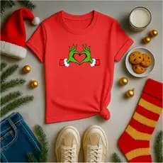 Camiseta Adulto e Infantil Unissex Para o Natal Excelente Qualidade Estampa Coração Grinch