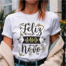 Camiseta básica para festa de Final de Ano Feliz Ano Novo V19 Réveillon 100% algodão