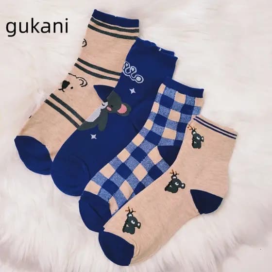 Kit 12 pares Meias estampadas da moda feminina cano medio 35-40