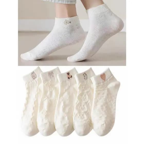 Kit 12 pares de meias respiráveis ​​florais brancas femininas 35ao40