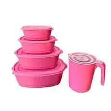kit potes 5 peças com jarra,potes tapoer com jarra