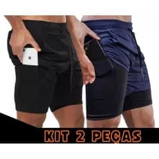 Kit 2 Short Academia DryFit Short 2 em 1 Bermuda Academia Masculino Treino Elastano Musculação