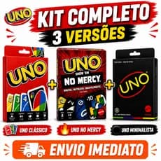 Kit 3 Jogos UNO No Mercy + UNO Minimalista Preto + UNO Clássico Jogo de Cartas Com Variações