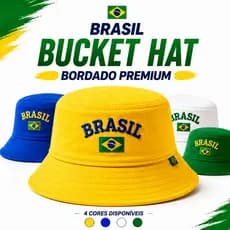 Chapéu  Bucket Hat Brasil Copa do Mundo 2026 Bordado Premium Pescador  Unissex Masculino Feminino