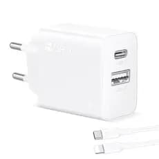 Carregador 1Hora Pd 20W Tipo A/C+Cabo C/Lightning Branco