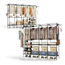 Guarda-Roupa Tubular Arara Organizadora com 4 colunas Em Aço Closet Aberto Para Roupas Sapatos Na Cor preta, Utibom®