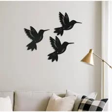 Kit Decoração Beija-Flor Preto em PLA – Parede Sala Quarto (3 ou 5 Unidades)