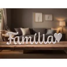Família com Coração Impressão 3D | Letreiro Decorativo Branco | Decoração Moderna e Elegante