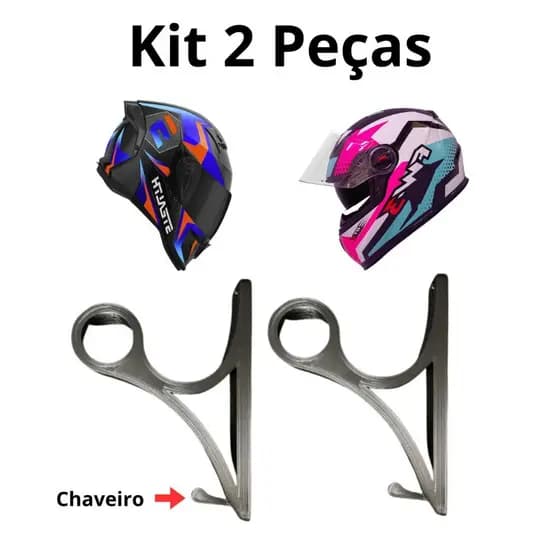 Kit Suporte de Parede para Capacete Com Porta Chaves Acessório de Moto Resistente e Fácil Instalação