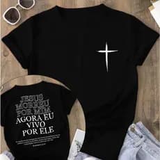 Camiseta T-Shirt Feminina Estampada "Vivo Por Ele" Cristã Salmos