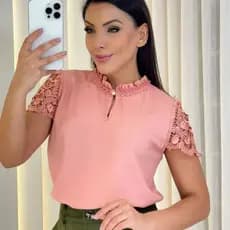 BMC88:  Blusa social evangélica, blusa manga curta, blusa com renda.