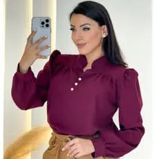Blusa femenino social evangélica manga longa com 3 botões