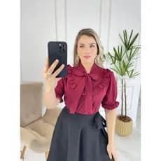 Blusa social evangélica com laço , blusa com babado na frente.