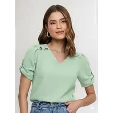 Blusa femenina social evangélica,tecido linho manga curta,gola V