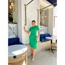 Vestido liso con mangas, elegante,Casual,com amarração e fenda na lateral