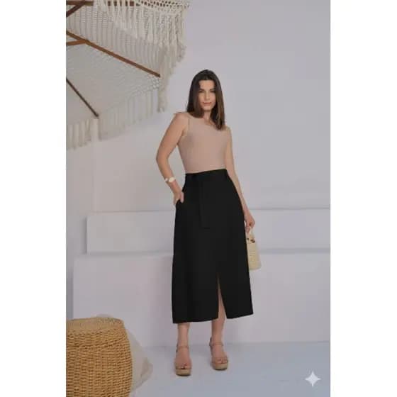 Saia social evangélica Midi,saia com bolso na frente,saia com laço e ziper