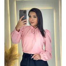 blusa feminina social evangélica manga longa, gola cadete